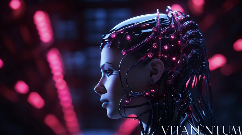 Futuristic Cyborg Woman Portrait with Metallic Mask AI Image