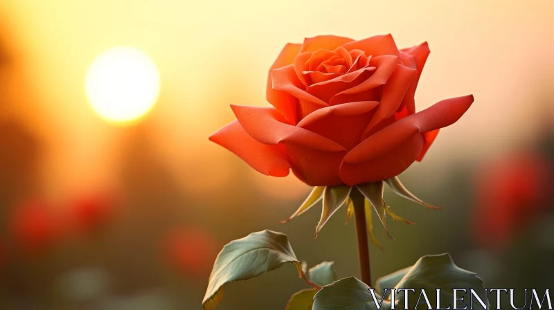 Red Rose Bloom at Sunset AI Image
