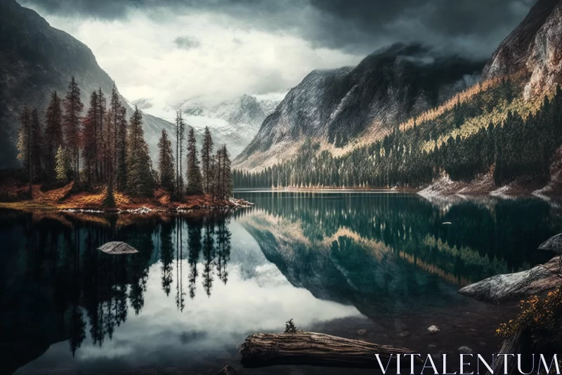 Serene Mountain Scene with Reflection | Moody and Tranquil Nature AI Image