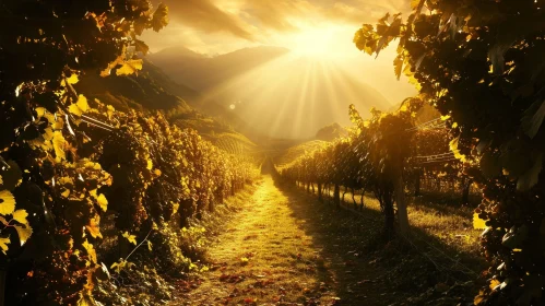 Tranquil Sunset Over Vineyard