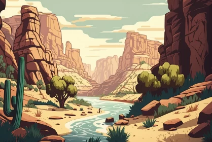 Captivating Canyon with River: Flat Shading, Retro Visuals