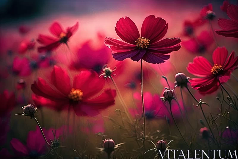 Ethereal Red Flowers in Bloom: A Dreamy and Romantic Image AI Image