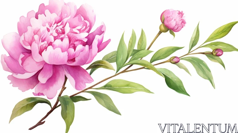 AI ART Pink Peony Flower Watercolor Painting