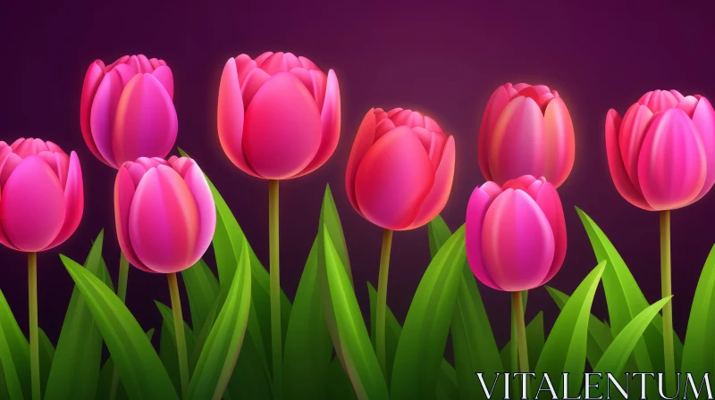 Pink Tulips Illustration - Nature Bloom Artwork AI Image