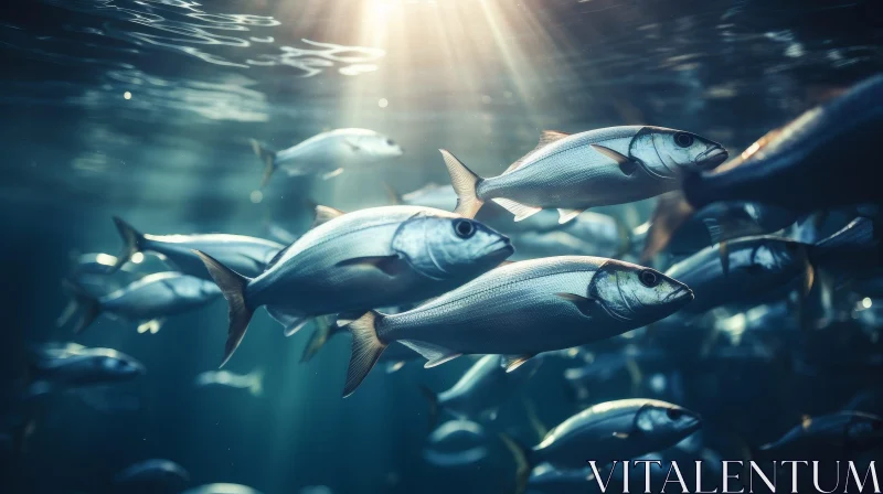 School of Fish Swimming in Deep Blue Ocean AI Image
