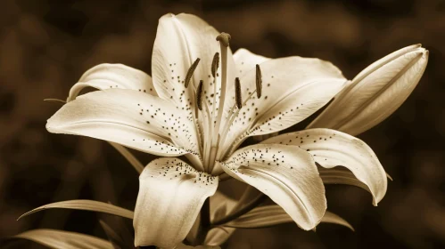 Sepia Lily Flower Close-Up