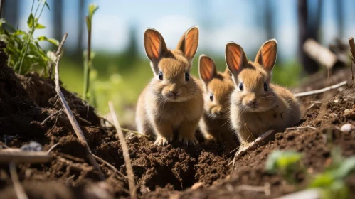 Adorable Baby Rabbits in Forest Setting