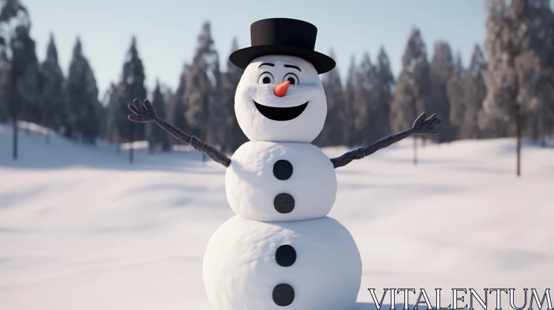 Cheerful Snowman in Snowy Field - Winter Joy AI Image