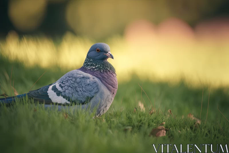 Chromatic Pigeon in Field | Vray Tracing and Bokeh Techniques AI Image
