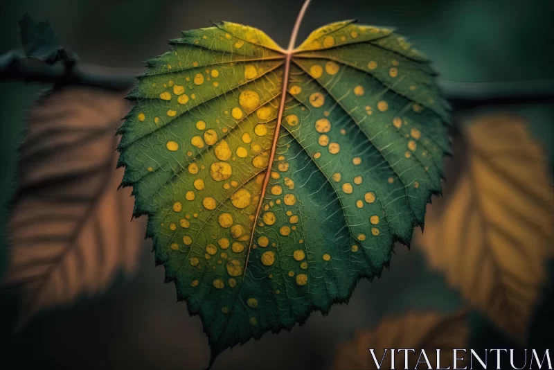 AI ART Enchanting Leaf with Colorful Drops - Captivating Nature Photography