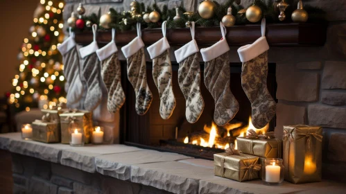Festive Fireplace with Christmas Stockings and Decor