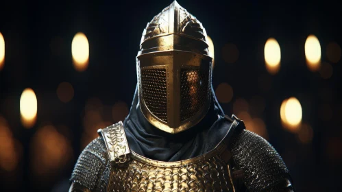 Golden Armor Knight Portrait in Dark Room