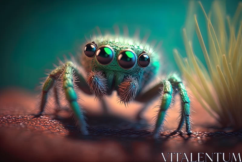 Pixelated Realism: A Charming Blue and Green Spider in 8k AI Image