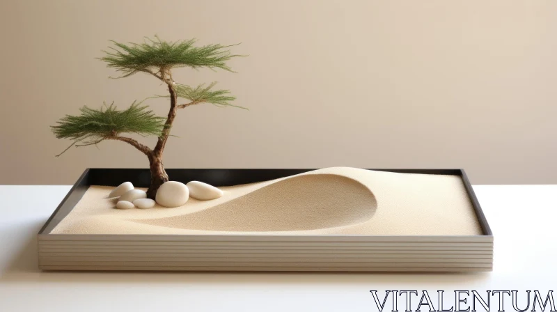 Tranquil Miniature Zen Garden with Tree and Rocks AI Image