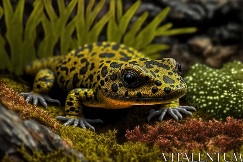 Yellow and Black Frog on Grass: Realistic and Naturalistic Art AI Image