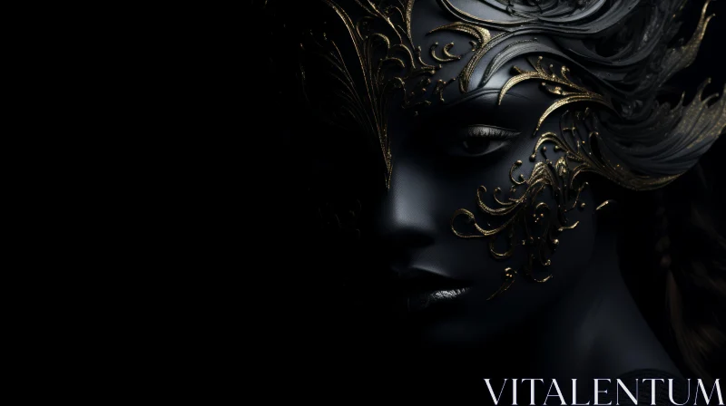 AI ART Golden Masked Woman Portrait in Black Background
