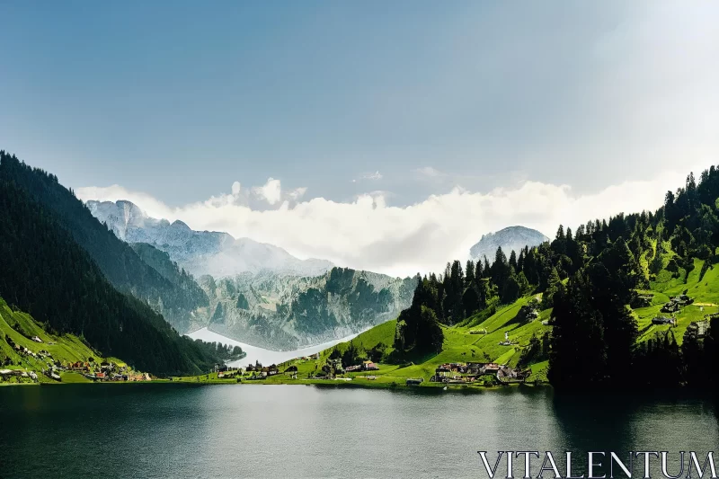 Majestic Mountain Lake: Serene Beauty in Nature AI Image