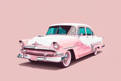 Ornamental Pink Car on Vibrant Background | Neo-Pop Illustrations