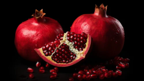 Red Pomegranates Studio Shot on Black Background