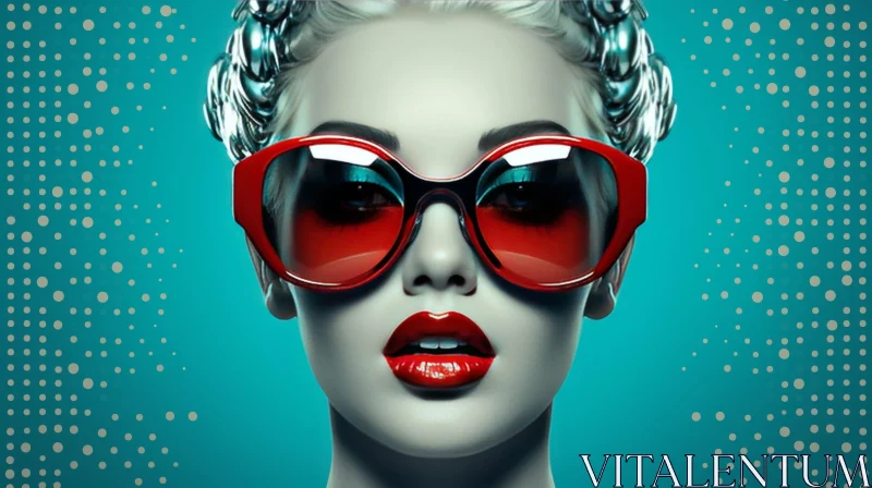 Serious Woman with Red Sunglasses | Close-Up Portrait AI Image