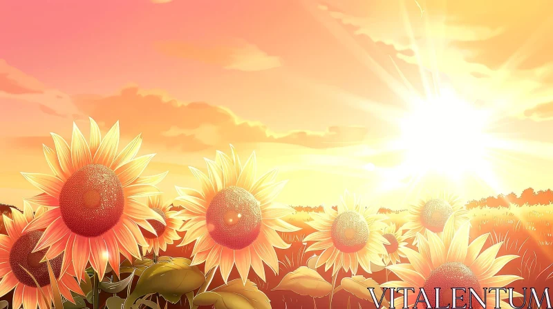 Sunflower Field Sunset Landscape AI Image