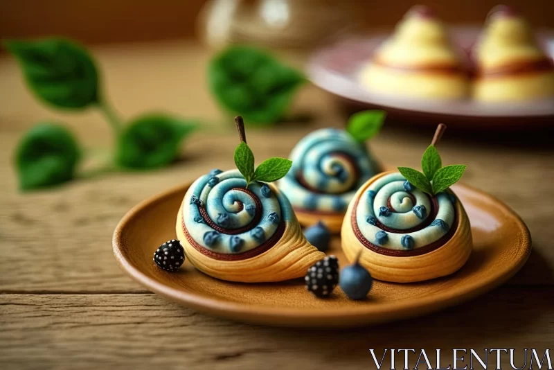 Whimsical Snails and Blue Raspberry Ice Cream - Japanese Traditional Style AI Image