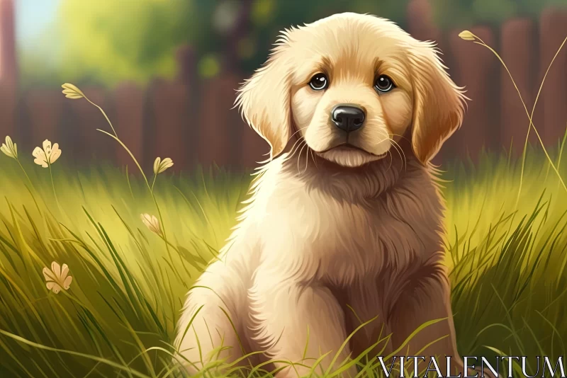 Captivating Golden Retriever Puppy Art in Charming 2D Game Style AI Image