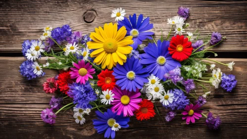 Colorful Flower Bouquet on Wooden Background