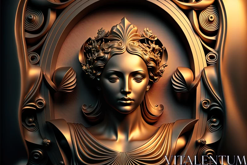 Golden Goddess Head in Ornate Frame | Detailed 3D Artwork AI Image