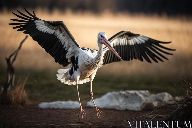 Graceful Stork Soaring Over a Serene Field | Max Kdaniki Photography AI Image