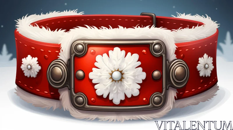 Red Leather Belt with White Flower and Pearl Detail AI Image