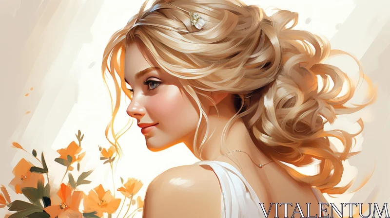 Tranquil Portrait of a Young Woman with Blonde Hair AI Image