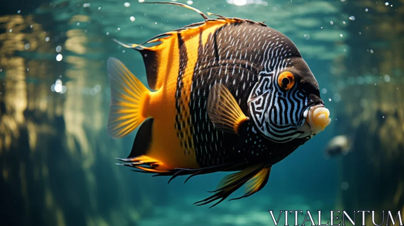 Yellow and Black Fish Swimming in Clear Blue Sea AI Image