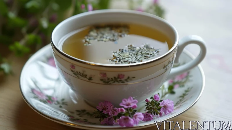 Elegant Floral Tea Cup on Saucer AI Image