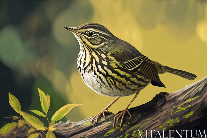 Realistic Bird Painting with Detailed Foliage and Striped Painting AI Image
