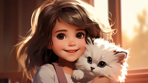 Sweet Girl and Kitten Portrait