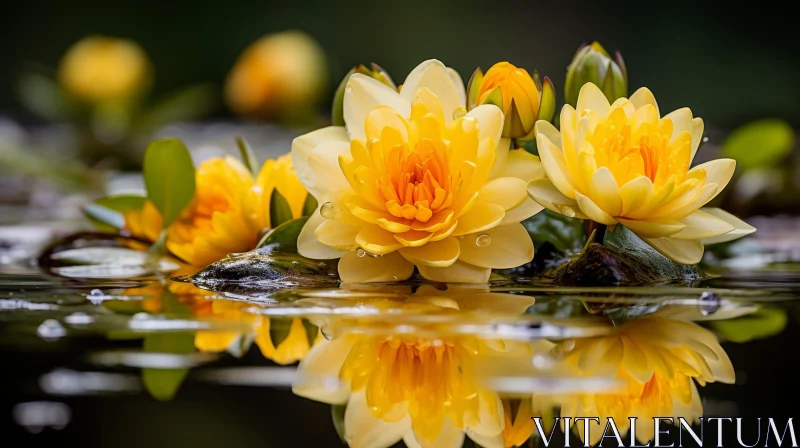 Yellow Water Lily Flower Close-Up in Pond AI Image