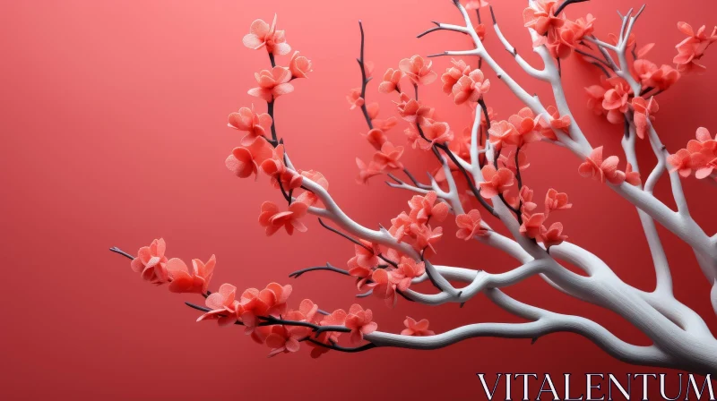 Cherry Blossom Tree 3D Rendering on Pink Background AI Image