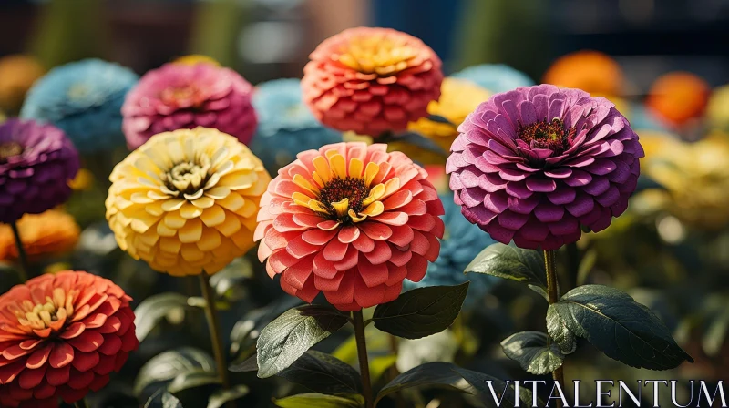 Colorful Zinnia Flower Garden Close-Up AI Image