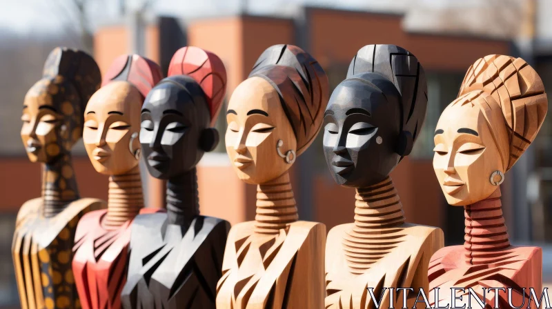Elegant Wooden Sculptures of Women AI Image