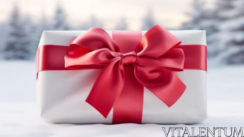 AI ART Festive Wrapped Gift on Snowy Surface