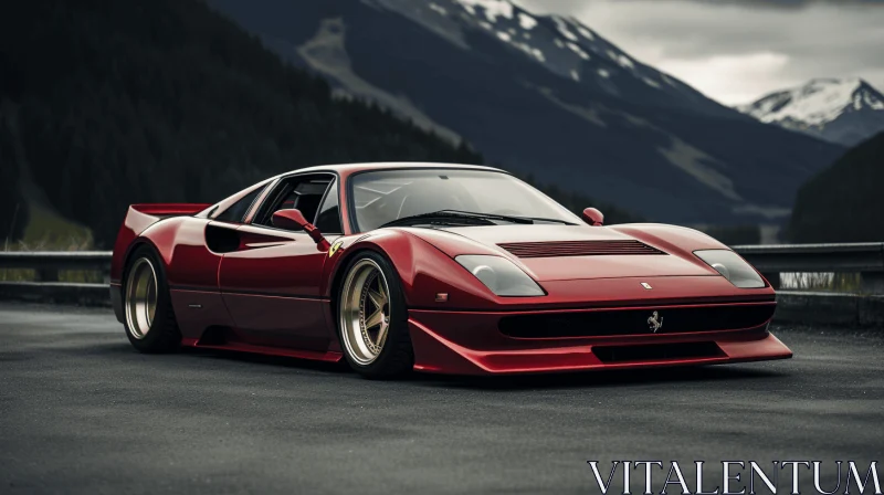 Majestic Ferrari Driving near Mountain - Hyper-Realistic Portraiture AI Image