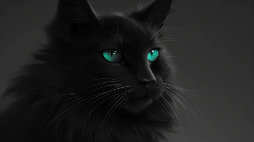 Black Cat Digital Painting with Green Eyes