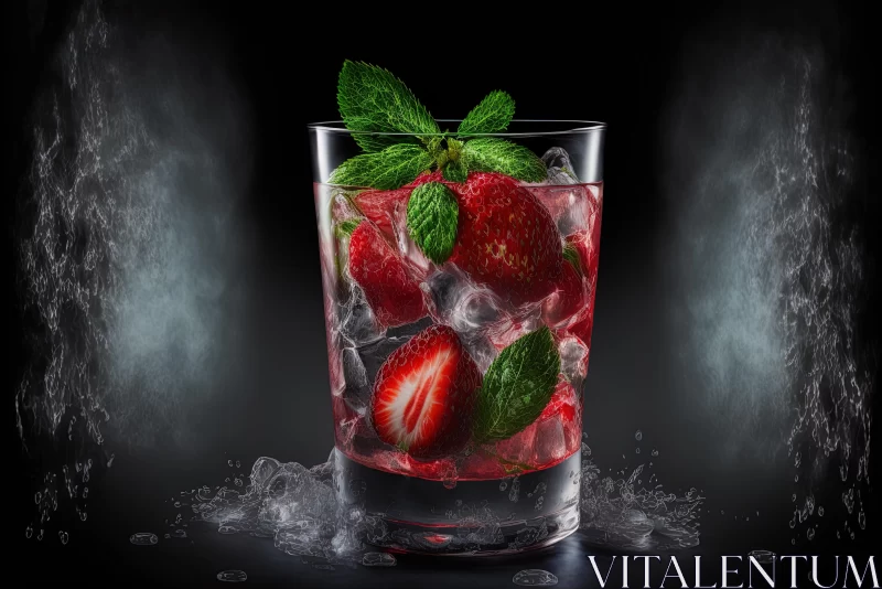 Captivating Still Life: Strawberry in Syrup on Crushed Ice AI Image