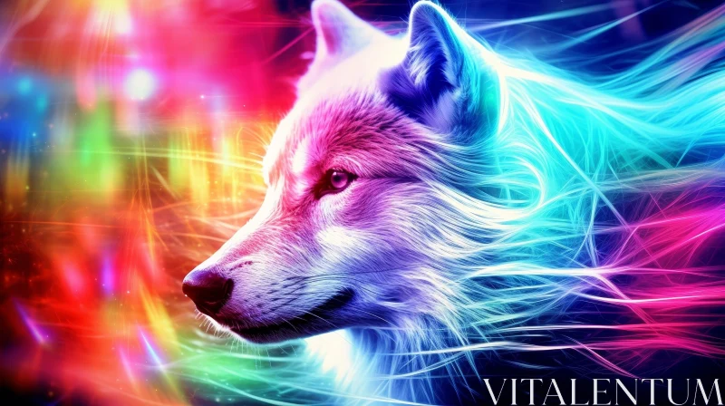 Colorful Wolf Head in Nature AI Image