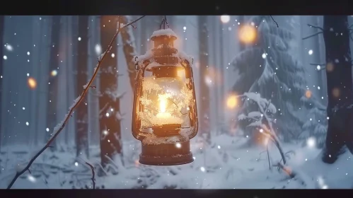 Enchanting Lantern in Snowy Forest