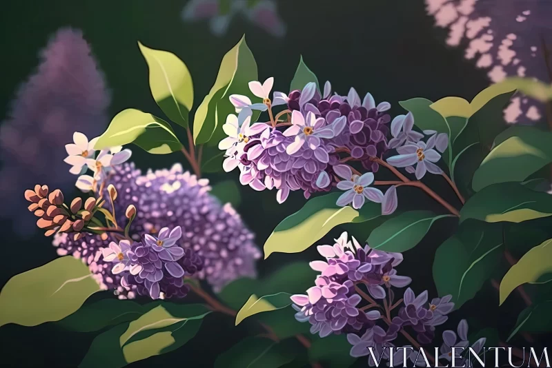 Purple Lilac Flowers: Realistic Portrayal of Light and Shadow AI Image
