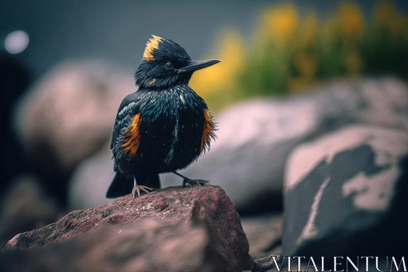 Captivating Bird on Rock: Ultraviolet Photography | Realistic Wildlife Art AI Image