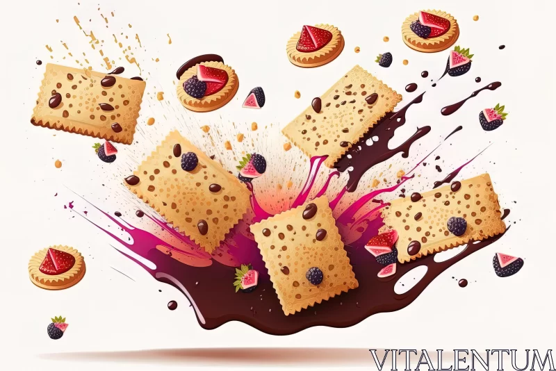 Chocolate Crackers and Liquor Splashes on White Background AI Image
