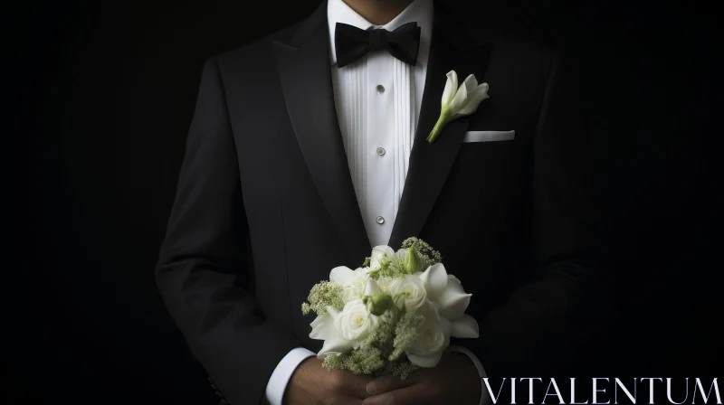 AI ART Elegant Man Holding White Flower Bouquet
